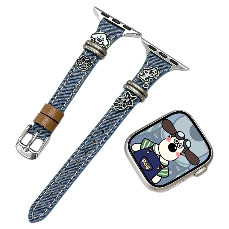 适用iWatch复古小狗牛仔细皮表带