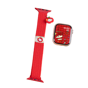 匠戴适用苹果S11手表iwatch11表带applewatch10可爱凯蒂猫挂饰S10编织红色S9新款尼龙女生秋冬11智能SE3运动