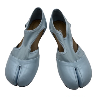 分趾猪蹄马蹄鞋玛丽珍鞋女夏平底一脚蹬真皮浅口中空单鞋包头凉鞋