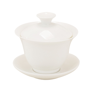 德化羊脂玉白瓷三才盖碗陶瓷大号茶杯单个茶碗家用功夫泡茶三件套