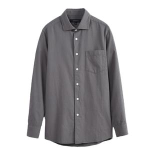 伦敦雾秋季全棉长袖衬衫男潮流帅气净色磨毛男商务休闲高级感衬衫