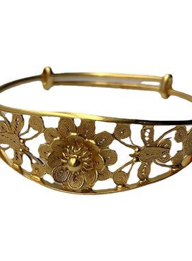 银笙歌女纯银镀金花丝工艺手镯