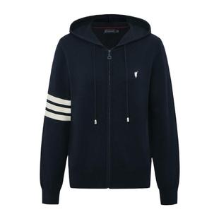 【特惠】POLOWALK针织开衫女士秋冬新款百搭休闲撞色条纹连帽外套