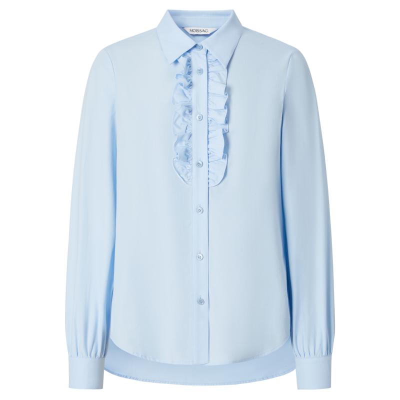 商场同款 摩萨克冬纯棉法式浅蓝小落肩木耳边衬衫上衣女