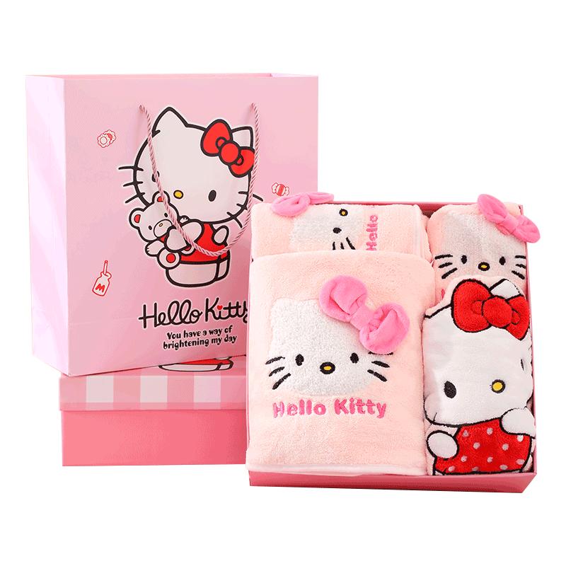 Hellokitty凯蒂猫礼盒浴巾套装可爱高级感送朋友礼物粉色梦幻礼盒