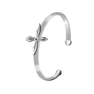 925纯银十字涂鸦开口可调节手镯 时尚百搭轻奢高级小众设计感叠戴