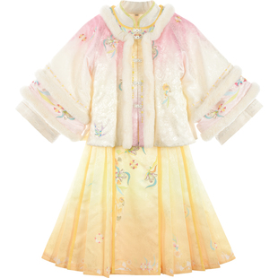 乌扣.香兰 女童汉服冬款女童加厚明制袄套装儿童中国风古装冬季