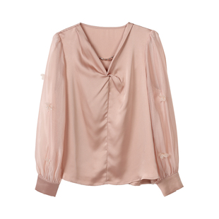 VIEA.ING薇迎商场同款粉色衬衫女2026春季穿搭法式小衫长袖上衣