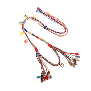 手工编织挂脖唐卡吊坠经典藏式配色五路财神天珠挂件项链绳TG296