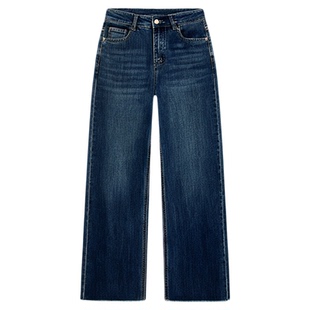 夏季薄款直筒牛仔裤女胖妹妹MM高腰宽松显瘦流苏法棍裤九分烟管裤