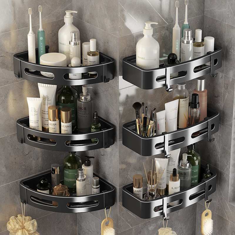 免打孔浴室厕所洗手间洗漱壁挂式洗澡收纳卫生间台墙上三角置物架