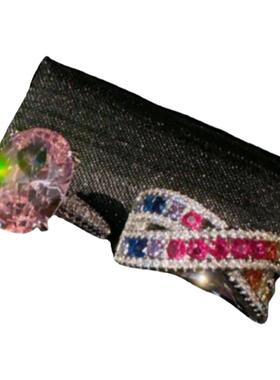 彩虹碧玺蝴蝶结交叉宝石戒指 帕帕拉恰 镀18K金 蛋形粉锆石戒指