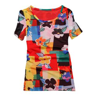 短袖t恤女2026新款打底衫修身百搭体恤印花显瘦半袖网纱花色上衣