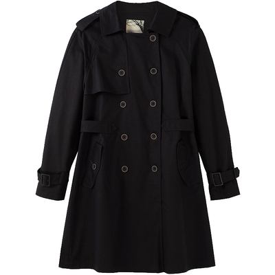 布景双排扣翻领袖口绑带中长外套