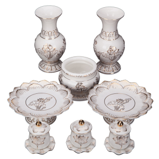 佛前供果盘 供奉 贡品果盘家用供佛 佛具供具陶瓷 香炉供佛套装