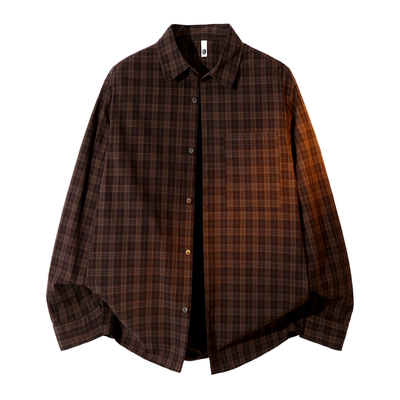 ALLIN 纯棉复古格子长袖衬衫男春秋季慵懒松弛高级感通勤格纹上衣