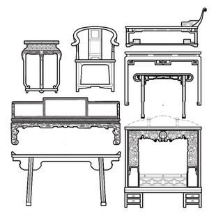 中式家具CAD电子版 215款明清传统案几凳墩桌椅床三视图动态块