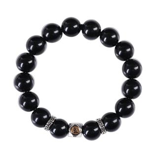 黑曜石12生肖守护神手链男士手串女款藏银梵文本命佛情侣礼物简约