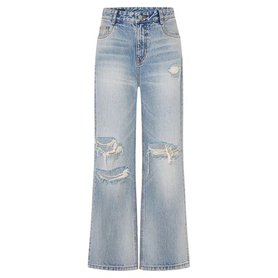 MO牛仔裤2025夏新品重工绳染手磨破洞中低腰直筒裤MBE2JEN002