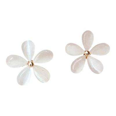 日韩猫眼石花朵耳钉夏天简约百搭