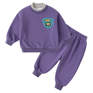 嘟嘟家儿童套装秋冬薄绒男童卫衣裤子冬季女童半高领洋气童装上衣