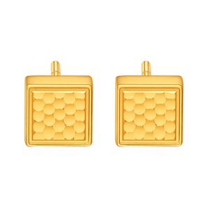 老庙黄金足金999时尚5G鳞甲闪耀亮镜金菱形耳钉方糖耳饰官方正品