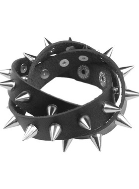 柔软超纤皮奶嘴铆钉三圈朋克手链