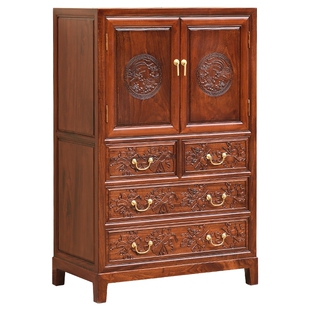 香樟木箱柜实木五斗柜储物柜复古中式两门橱结婚玄关抽屉斗柜子