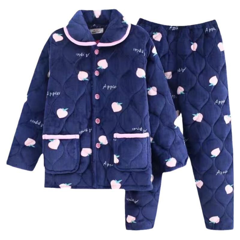【天天特价】睡衣女秋冬加厚长袖棉袄珊瑚绒保暖水貂绒家居服套装