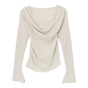 eihey诶嘿荷叶边针织纯欲风温柔高级感假两件荡领露肩显瘦上衣女