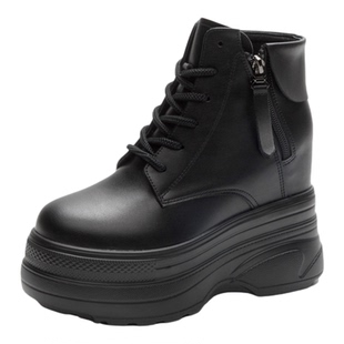 黑色12cm内增高小个子马丁靴女冬季保暖2026新款厚底短靴棉靴子