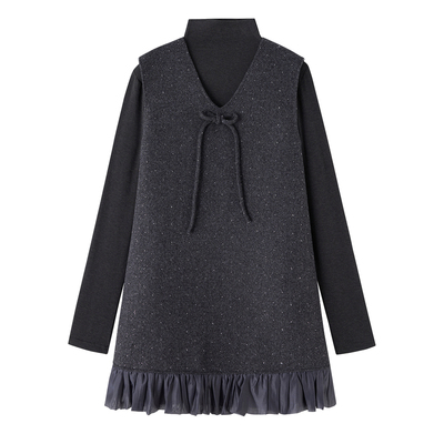 春季韩系V领蝴蝶结显瘦两件套