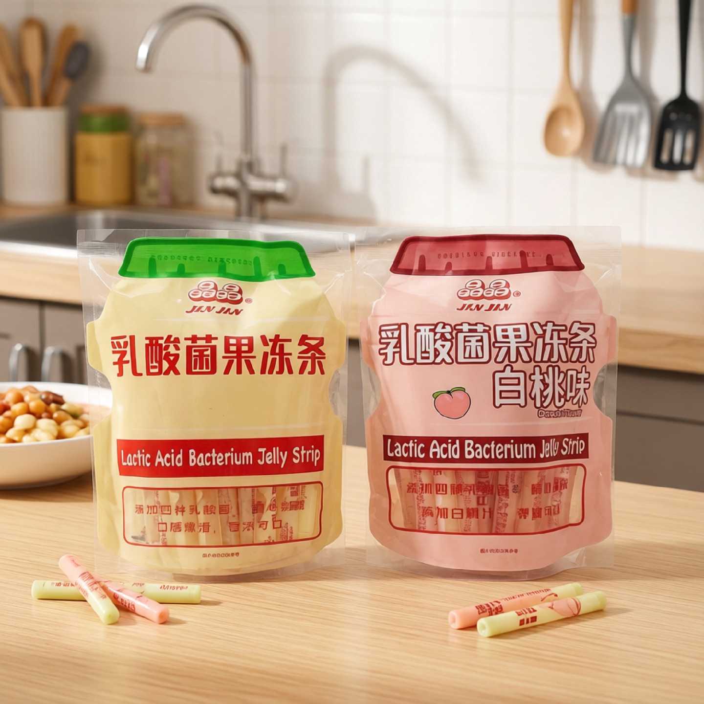晶晶乳酸菌果冻条白桃味390g果味布丁独立装休闲儿童进口零食