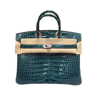 海峡绿三张高光方块高定进口美洲鳄鱼皮BK铂金包25女士手提包手工