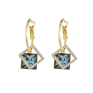 独特菱形耳环女小众设计圈圈2025年新款潮复古蓝钻耳坠时尚耳饰品