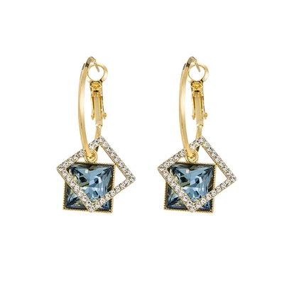 菱形蓝钻圈圈银针耳圈