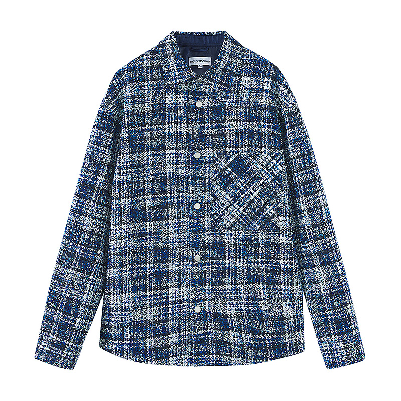 美特斯邦威衬衫外套男女款秋冬季款舒适小香风刺绣粗花呢格纹外套