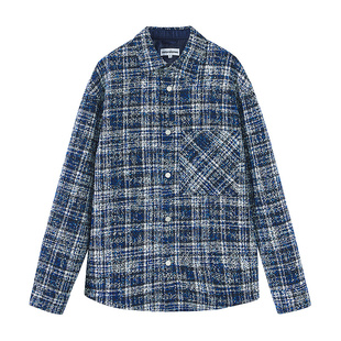 美特斯邦威衬衫外套男女款春夏季款舒适小香风刺绣粗花呢格纹外套