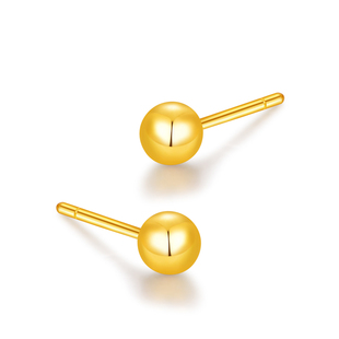 百泰小光珠黄金耳钉足金999耳饰养耳棒圆形亮面耳坠几何时尚耳棍