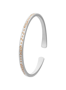 足银9999鱼汐手镯女描金开口实心