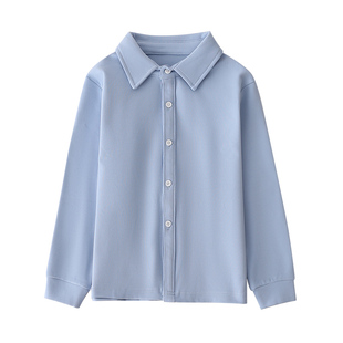 儿童polo纯棉衬衫男童开衫校服纯白色秋冬小学生中大童长袖衬衣