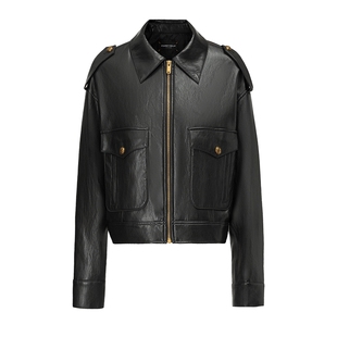 【金晨同款】FF仿佛皮衣2025年秋新款摩登复古飒帅短款皮正肩夹克