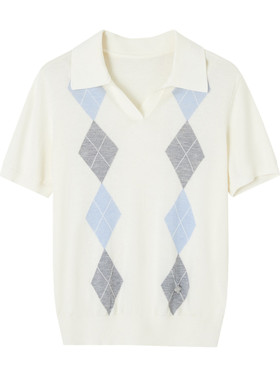 SOMESOWE 菱格拼色POLO短袖
