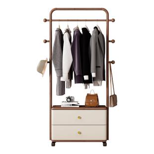 意式白蜡木衣帽架落地实木挂衣架抽屉收纳箱卧室衣服置物架可移动