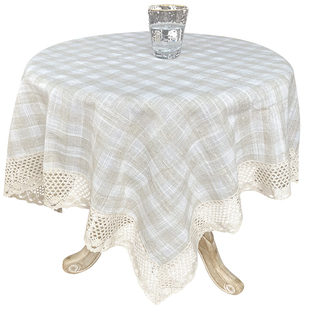 田园十字亚麻格子透气桌布棉线钩花边茶几布斗柜洗衣机防尘巾薄款