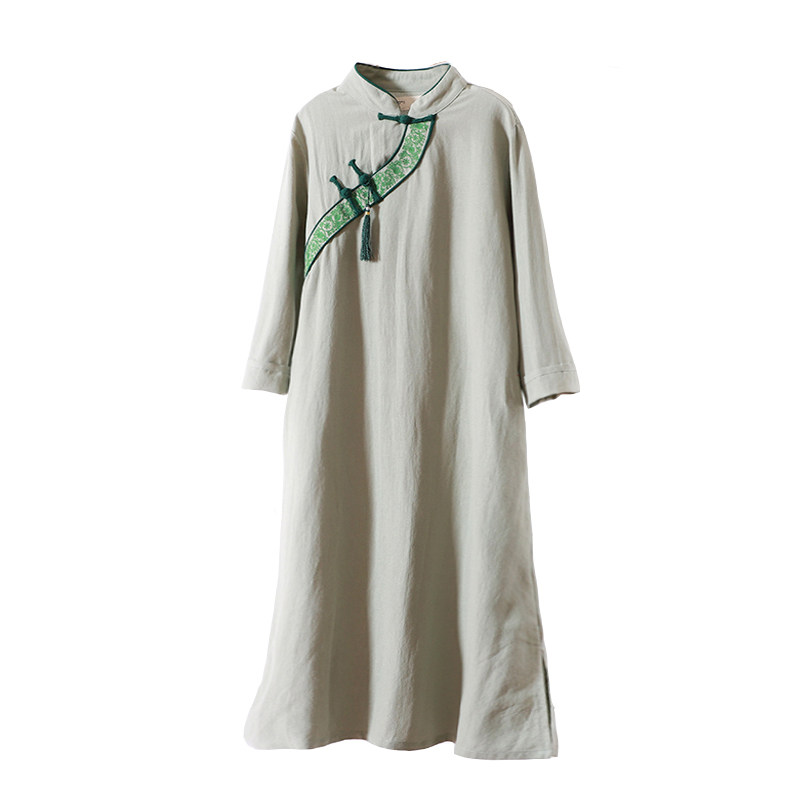 远镇民国棉麻文艺范女茶服连衣裙