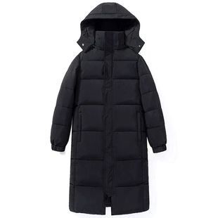 黑色羽绒棉服女长款过膝中戏2025年新款韩版宽松百搭情侣面包服潮