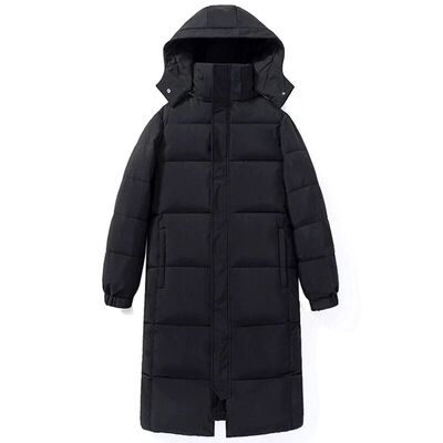 黑色加厚羽绒棉服女长款过膝晶煊