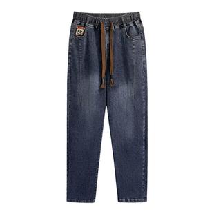 大码秋冬加肥牛仔裤女加绒高腰200斤胖mm显瘦弹力小脚哈伦长裤子3