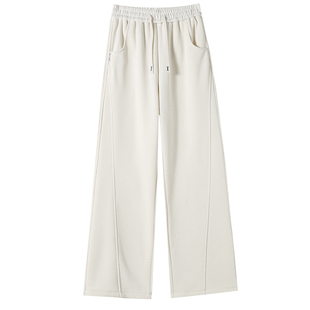 高品质黑色裤子女秋冬加绒香蕉裤羊羔绒阔腿裤窄版显瘦加厚直筒裤